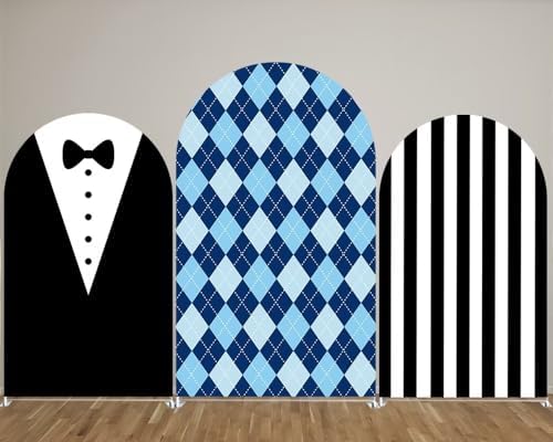 Father Boss Black Suit Bow Tie Arch Backdrop Cover for Boys Birthday Party Arched Stand Stretchy Fabric Covers Baby Shower Cake Banquets Parties Supplies Decorations3.3x6.5FT - Image 6