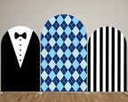 Blue Rhombus Plaid Boss Arch Backdrop Cover for Father Boys Birthday Party Arched Stand Stretchy Fabric Covers Baby Shower Cake Banquets Parties Supplies Decorations3x5FT - Image 6
