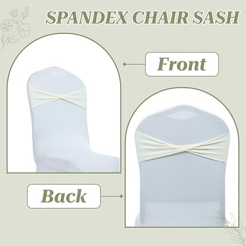 MDS Pack of 200 Spandex Chair Sashes Bows Elastic Stretch Dining Chair Bands Ties Without Slider Buckle Universal fits for Wedding Baby Shower Birthday Party Banquet Event Decoration - Ivory - Image 4