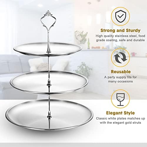 Gerrii 2 Pack 3 Tier Cupcake Stand Serving Tray Metal,Silver - Image 4