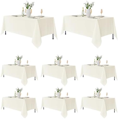 Fitable 8 Pack Ivory Tablecloths 60x102 Inch for 6 Ft Rectangle Tables by Fitable