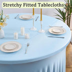 6 Pack Spandex Baby Blue Round Tablecloths for 60in Table, Stretchy 120inch Fitted 5ft Table Cloths, Wrinkle Free Round Tablecovers Skirt for Wedding Birthday Parties Baby Shower Banquet - Image 2