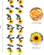 4 Pack Artificial Sunflower Garland Decor with Lights, Sunflower Vines Hanging Flowers Garland with Green Leaves, Fake Yellow Flower Vines Room Wedding Party Decoration(4 Pack) - Image 2