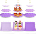 FoldTier 6 Pack Cupcake Stand Set 3 Pcs 3 Tier Gradient Dessert Table Display Stands Cookie Tray Rack 3 X14 in Rectangle Party Trays for Wedding Birthday Tea Party Baby Shower(Purple,Round) by FoldTier