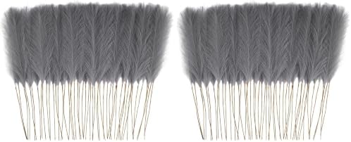 obbsie 50pcs Faux Pampas Grass Grey, 21.6" Short Artificial Pompous Grass Floral Fake Pompas Grass Branches Vase Filler Flower Arrangement for Home Wedding Boho Decor (Pack of 2) by ObbsieDirect