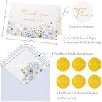 Crisky Blue Floral Wedding Thank You Cards with Envelopes & Stickers From Mr & Mrs, 100 Pack Gold Foil Eucalyptus Leaves Thank You Greeting Note Cards Bulk for Bridal Shower - Image 2