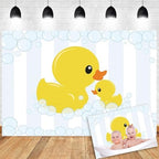 Duck Photo Backdrop Rubber Duck Baby Shower Backdrop Yellow Rubber Ducky and Bubbles Background for Photography Kids Baby Shower Newborn Birthday Party Decoration Cake Table Banner 9x6ft by OERJU
