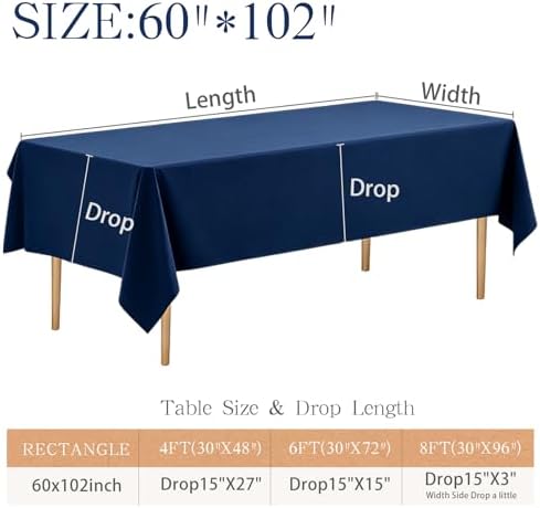 WIGENIUS 6 Pack Blue Table Cloth Rectangle 60X102 Inch Tablecloth Fit 6FT - Image 3