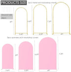 Set of 3 Metal Arch Backdrop Stands with Pink Covers, 6/6.6/7.2FT - Image 3