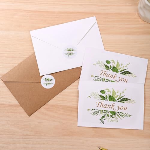 25psc Foldable Flower Thank You Cards and Wishes Card Set, White Kraft Envelopes with Seals, Suitable for Bridal Shower Baby Shower (100pcs Thank You Card Set two) by Unknown