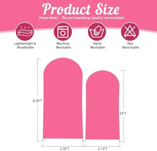 Hot Pink Arch Backdrop Cover 2 Set - 6.6FT, 5FT Spandex Fitted Wedding Arch Stand Covers Round Top Chiara Arch Backdrop Stands Cover for Birthday Parties Banquet Photo Background Decoration - Image 2