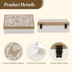 Wooden Keepsake Box - Decorative Wood Boxes with Hinged Lid, Butterfly Engraved Design, 10.24" W - Image 4