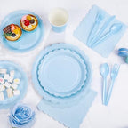 LIYH 350Pcs Light Blue Scalloped Party Plates Set for Boy Baby Shower - Image 2