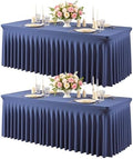 2 Pack Navy Blue Spandex Tablecloth for 6FT Rectangle Tables, Fitted Stretch Table Cover with Skirt, Wrinkle Free Washable Elastic Table Cloth for 6 Foot Folding Table, Wedding Banquet Baby Shower by Gogoparti