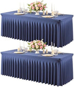 gogoparti 2 Pack Navy Blue Spandex Tablecloth for 4FT Rectangle Tables by Gogoparti