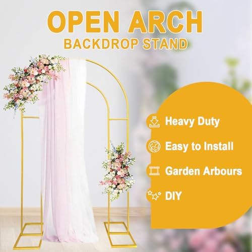 7.2FT Gold Double Arch Backdrop Stand, U-Shaped Metal Wedding Arch Frame with Open Back Design for Ceremony Baby Shower Birthday Party Garden Photo Backdrops Decorations - Image 4