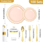 Sylans 700PCS Pink Plastic Plates Disposable Dinnerware Set for 100 Guests - Image 2