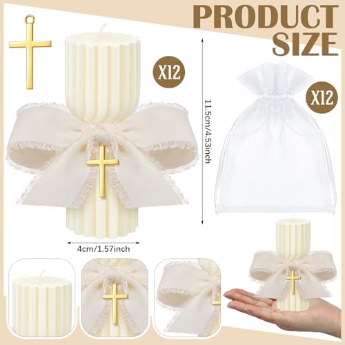 Conelist 12 Pcs Baptism Catholic First Communion Candles with Bow and Cross - Image 2