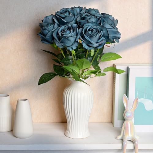 48 PCS Teal Roses Artificial Flowers, Silk - Image 3