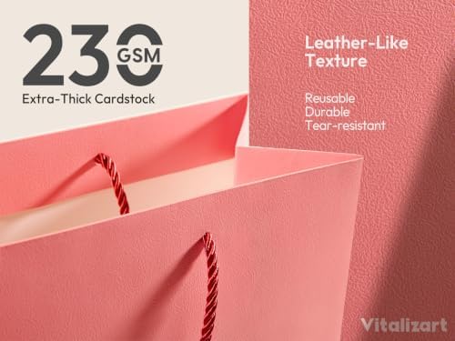 Vitalizart Large Paper Gift Bags With Handles & Ribbon Bows Thick Texture - Image 3