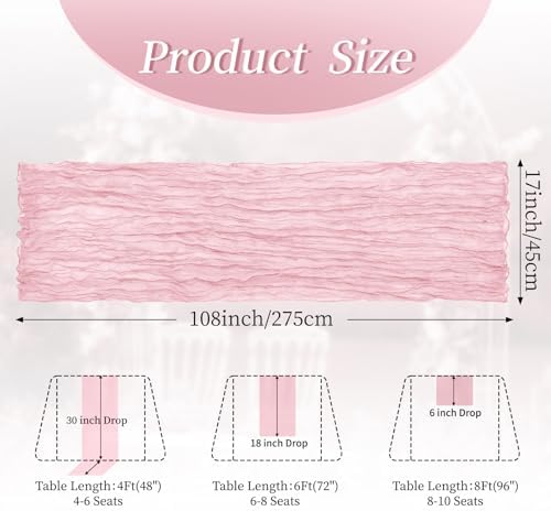 20 Pack Light Pink 17 x 108 Inch Cheesecloth Table Runner - Boho Gauze Sheer Fabric for Wedding Baby Shower Party Home Decor - Image 2