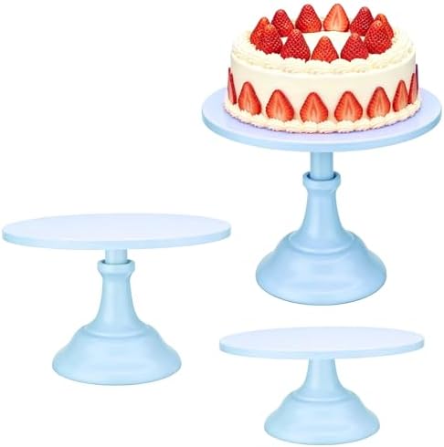 3 PCS Blue Round Cake Stand Set, Multi Size Metal Cupcake Holders Stand for Birthday Wedding Banquets, Pastry Display Holders for Holiday Party Dessert Display Table Decor (8"/10"/12" Plate) by NIANDAIJING