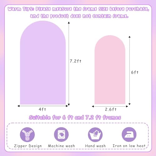2Pcs Arch Backdrop Covers Purple & Pink (7.2ft+6ft), Spandex Fitted Arch Stand Covers Background with Zipper for Wedding Baby Shower Birthday Bridal Shower Party Decorations(Only Cover) - Image 6
