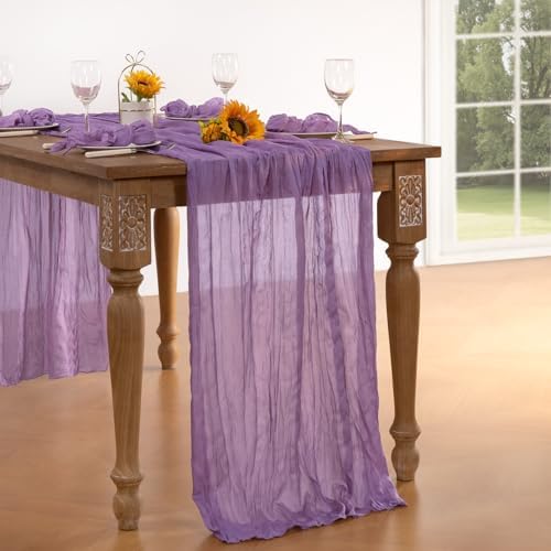 DeZerlor Purple Cheesecloth Table Runner 1 Pack Summer Boho Runner - Image 6