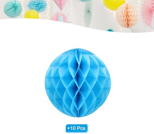 PATIKIL 10pcs 14" Honeycomb Balls Tissue Paper Pom Poms, Party Hanging Paper Honeycomb Balls Decoration for Birthday Wedding Home Backdrop Decor, Sky Blue - Image 3