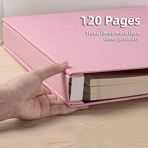 Large Photo Album Self Adhesive 4x6 5x7 3x5 8.5x11 Scrapbook Magnetic Album DIY Scrap Book Length 13 x Width 12.8 (Inches) 120 Sticky Pages Linen Cover DIY Photo Album (Pink) - Image 4