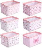 CHENGU 6 Pcs Pink Bow Storage Basket Collapsible Scalloped Storage Bin by CHENGU