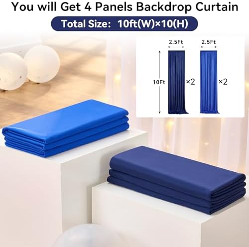 10×10 FT Navy Blue Royal Blue Backdrop Curtains for Parties, 6 Panels 2.5×10ft Wrinkle Free Soft Polyester Drapes for Backdrop Decor Birthday Party Baby Shower Wedding Photo Background Curtains - Image 2