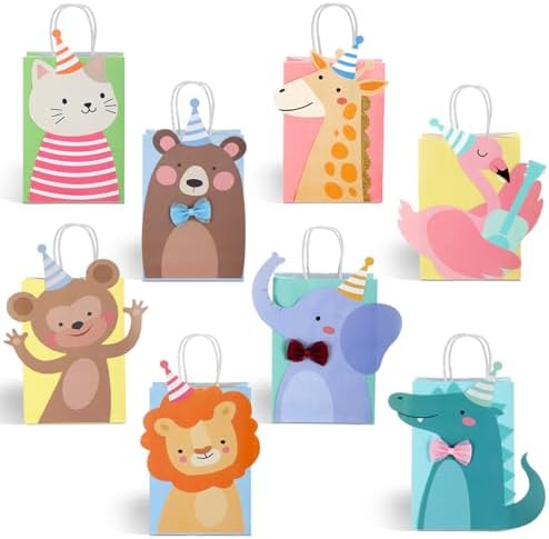 YooNotee 24 Packs Animal Parade Themed Paper Gift Bags with 3D Shapes - Image 6