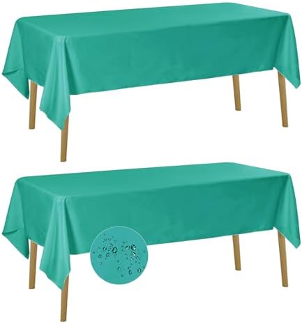 Fokitut 2 Pack Waterproof Rectangle Tablecloth, 60x120 Inch,Stain Resistant and Wrinkle Polyester Table Cloth, Fabric Table Cover for Kitchen Dining, Wedding, Party, Holiday Dinner-Turquoise by BalsaCircle
