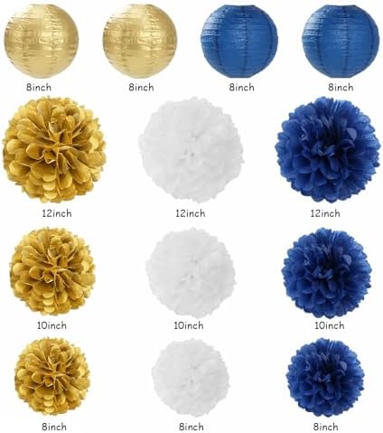 Navy-Blue White Gold Graduation Party-Decorations Fan kit + Paper Garlands Kit - Image 5