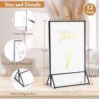 Floroom 12 Pack 4x6 Inch Clear Acrylic Sign Holders, Black Border Double-Sided Vertical Picture Frames & Display Stands for Table Numbers, Photos, Menus, Flyers, Weddings, Parties & Events - Image 2