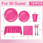 Hot Pink Plastic Party Plates Set 30 Guest Disposable Pink Party Supplies - Image 3