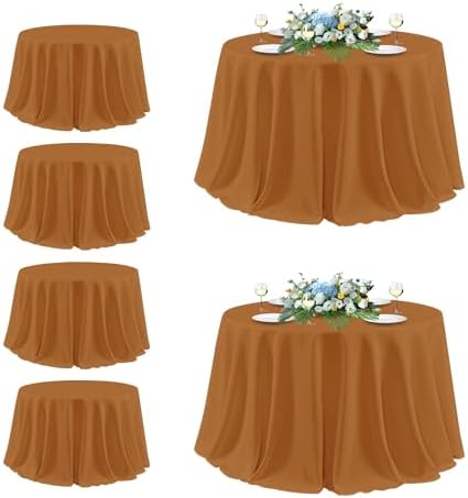 sancua Thanksgiving Round Tablecloth 132 Inch, 6 Pack Light Brown Bronze by sancua