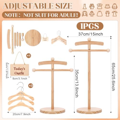 Marsui 1 Set Wooden Baby Clothes Display Stand with 3 Hangers, Plaque, Wood - Image 2