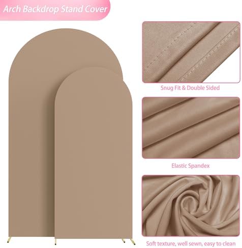 Wokceer Arch Backdrop Cover 7.2FT, 6FT Nude Brown Arch Cover Stretchy - Image 4