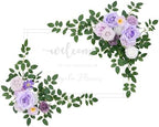 2pcs Purple Deluxe Welcome Sign Artificial Flowers Wedding Backdrop Garland Hanging Floral Arrangements for Ceremony Reception Entryway Board Sweetheart Table by AngelaFlower