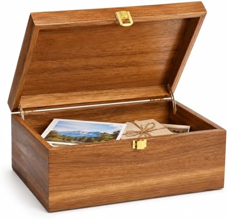 Wooden Keepsake Box, Acacia Storage Memory Box with Hinged Lid by BOYMCOWBOYHOMEDECOR