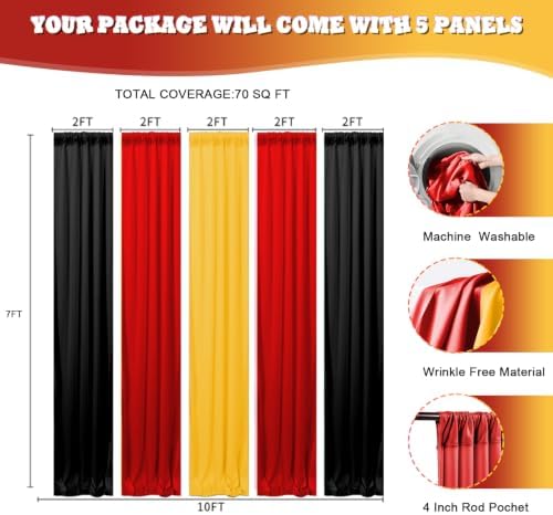 10x7FT Red Black Yellow Backdrop Curtains for Parties Wrinkle Free Backdrop Drapes for Birthday Graduation Decoration Themed Party Photography Background - Image 2