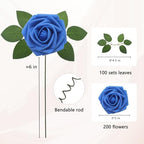 Artificial Flowers Realistic Roses, Real Looking Fake Roses with Stem for DIY Wedding Bouquets Centerpieces Bridal Shower Party Home Romantic Decorations (Royal Blue, Regular 3" - 200pcs) - Image 2