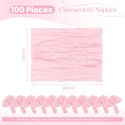 100 Pack Pink Cloth Napkins 20x20 Inch Cheesecloth Napkins - Image 2