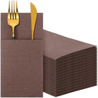Cindeer 150 Pcs Coffee Linen Dinner Napkins with Built in Flatware by Cindeer
