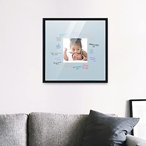 20x20 Square Black Autograph & Signature Picture Frame With Blue Square Opening Photo Mat for 8x8 Pictures Wooden Picture Frames - Birthday, Baby Shower, Memorial Signing Board, Matted Frame - Image 6