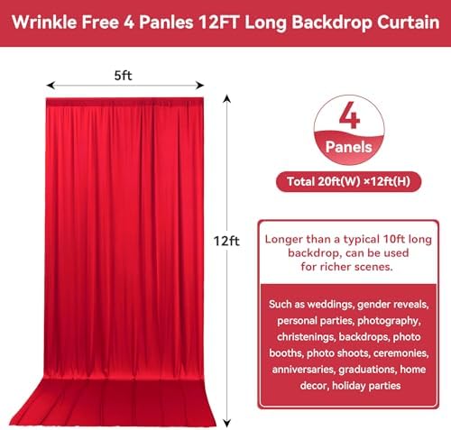 20FTx12FT Red Backdrop Curtains for Weddings Party, Birthdays and Labor Day - Image 3