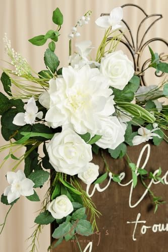 Ling's moment Welcome Sign Flowers, Wedding Floral Swag, Lily Valley White - Image 3