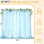 Ledido 10×8ft Blue Tulle Backdrop Curtains with Lights(6 Panels 5×8ft) - Image 2